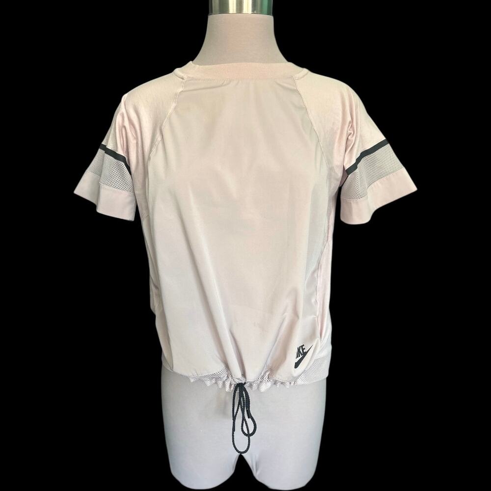Nike Bonded Mesh Insert T-Shirt Blush Pink With Black Size Medium